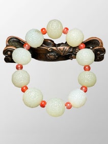 Chinese Natural Hetian Jade Beads Bracelet