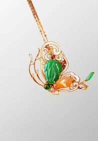 Beautiful 18K Gold Inlay Jadeite Butterfly Pendant