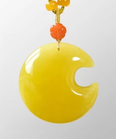 Superb Natural Beeswax Carved Moon Pendant w Beeswax & Nanhong Agate Beads Necklace