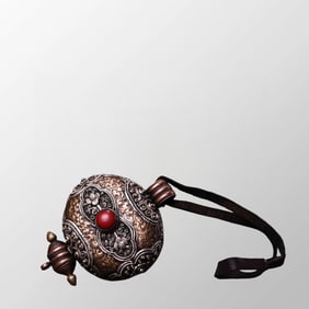 Buddhism Silver Inlay Gem Gawu Box Pendant