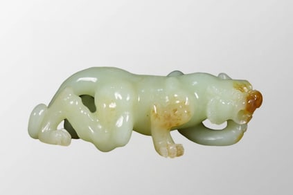 Chinese Natural Hetian Jade Carved Tiger Statue