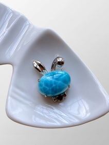 Beautiful Natural Larimar Rabbit Pendant