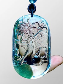 Beautiful Chinese Nantural Green Crystal Kylin Pendant