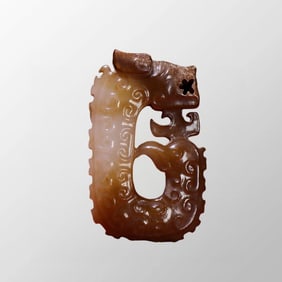 Openwork Vintage Chinese Hetian Jade Carved Dragon Phoenix Pendant