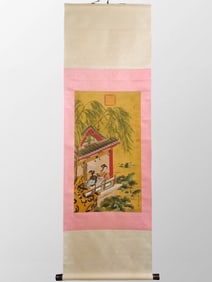 Chinese Watercolour On Silk Beautiful Woman Design Painting - Qiu Ying(1498-1552)