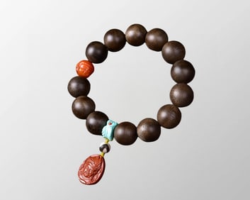 16MM Bead Chinese Chenxiang Wood Beads Bracelet w Nanhong Agate Buddha
