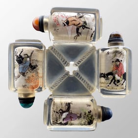 Old Chinese Peking Glass Inside Painting Figure Design Conjoine Snuff Bottle