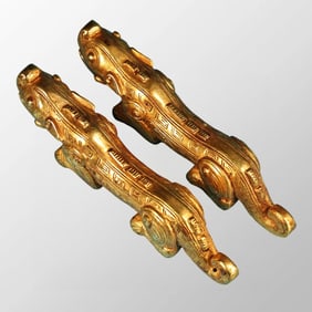 A Pair Vintage Chinese Gilt Gold Copper Tiger General Token