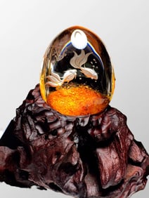 Beautiful Chinese Yellow Crystal Inner Carving Goldfish Statue