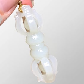 Chinese Natural Hetian Jade Carved Pestle Xiangmo Pendant w Certificate