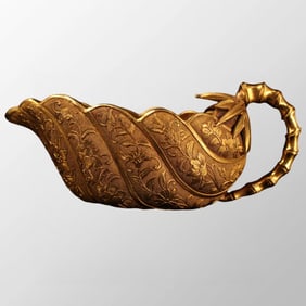 Vintage Chinese Gilt Gold Bronze Leaf Shape Wine Cup