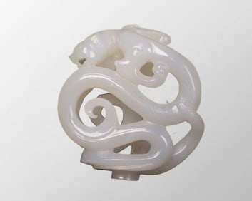 Openwork Chinese Hetian Jade Carved Chi Dragon Pendant