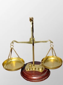 Chinese Brass Inlay Wood Weight Apparatus - Balance