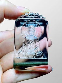 Natural Green Crystal Carved Siddhartha Buddha Pendant