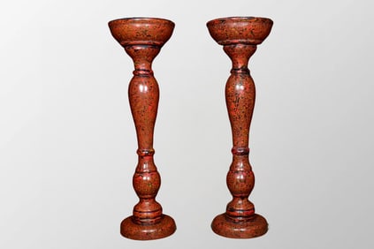 A Pair Vintage Chinese Lacquerware Candlesticks