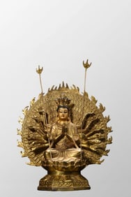 Vintage Tibetan Buddhism Gilt Gold Copper Thousand-hand Bodhisattva Statue