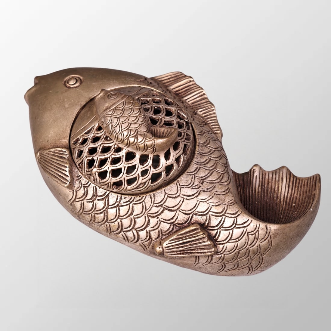 Vintage Chinese White Copper Fish Shape Incense Burner (1 of 10)