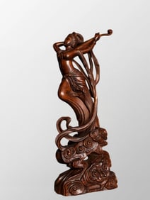 Chinese Boxwood Wood Carved Beautiful Woman Statue