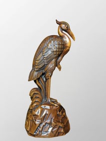 Chinese Boxwood Wood Carved Crane Statue