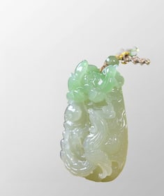 Chinese Natural Hetian Jade Carved Phoenix &  Peony Pendant