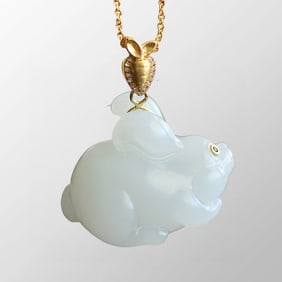 Superb Chinese White Hetian Jade Carved Rabbit Pendant