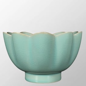 Chinese Ru Kiln Blue Glaze Lotus Flower Porcelain Bowl