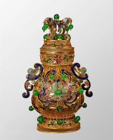 Exquisite Chinese Gold Wires Ename Inlay Gem Pot