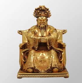 Vintage Tibetan Buddhism Gilt Gold Copper Fortune Taoism Deity Statue