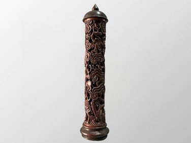 Openwork Vintage Chinese Boxwood Wood Ruyi Incense Tube
