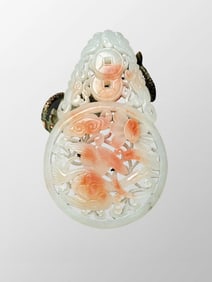 Openwork Chinese Hetian Jade Carved Flower Bird Jade Bi Pendant