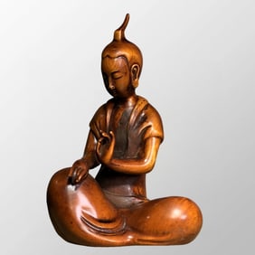 Vintage Chinese Boxwood Wood Carved Buddha Statue