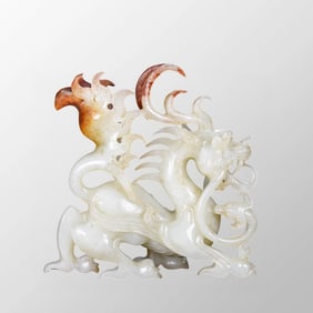Superb Chinese Hetian Jade Carved Fortune Dragon Statue