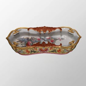 Chinese Gilt Gold Famille Rose Peach Bat Porcelain Brush Washer