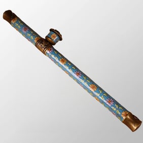Chinese Bronze Enamel Cloisonne Inlay Green Jade Tobacco Pipe