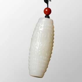 Chinese Natural Hetian Jade Lucky Pendant w Certificate