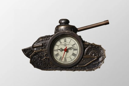 Vintage Brass Tank Shape Table Mechanical Clock