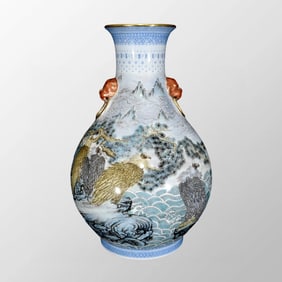 Chinese Gilt Edge Famille Rose Enamel Eagle Design Porcelain Vase