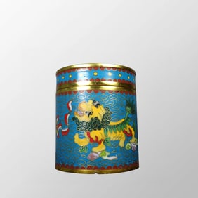 Chinese Gilt Edge Bronze Cloisonne Fortune Lion Tea Caddy