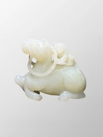 Chinese Natural Hetian Jade Carved Horse & Monkey Pendant/Statue