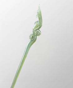 Chinese Green Hetian Jade Carved Ruyi Hair Decoration