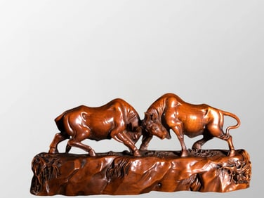 Chinese Boxwood Wood Carved Fortune Ox Statue