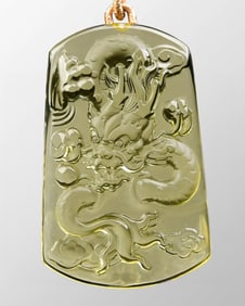 Superb Natural Yellow Crystal Carved Fortune Dragon Pendant
