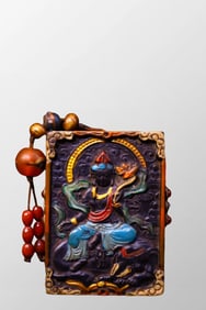 Vintage Natural Meteorolite Inlay DZI Agate Carved Samantabhadra Pendant