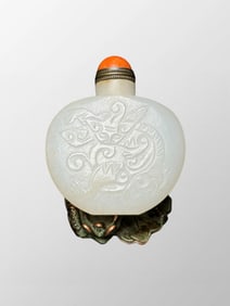 Old Chinese Hetian Jade Carved Dragon Design Snuff Bottle