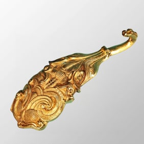 Vintage Chinese Gilt Gold Bronze Dragon Head Belt Buckle