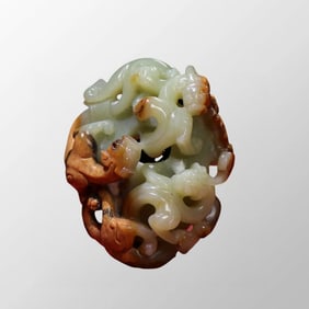 Openwork Vintage Chinese Hetian Jade Carved Chi Dragon Pendant