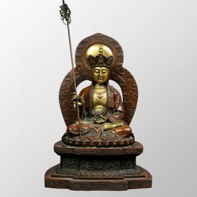 Vintage Tibetan Buddhism Gilt Gold Bronze Ksitigarbha Statue