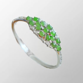 Beautiful 925 Silver Inlay Green Hetian Jade Bracelet