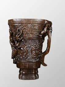 Vintage Ox Horn High Relief Chi Dragon Cup