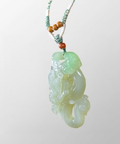 Chinese Natural Hetian Jade Carved Flower Bird Pendant